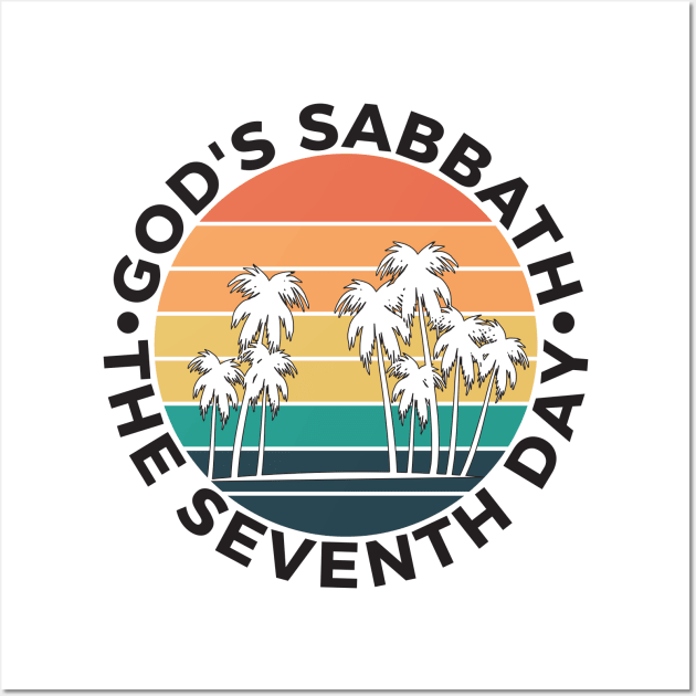 God’s Sabbath The Seventh Day - Vintage Sunset Palm Trees Wall Art by DPattonPD